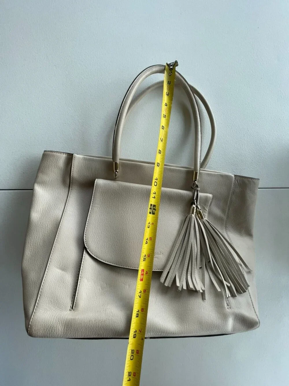 Kate Spade New York Large Leather Tote Purse Cream Ivory Shoulder Bag Work Lapto